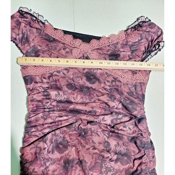 Rowe Babydoll Purple Cap Sleeve Butterfly Dress Size Large Coquette Gringe Goth - Picture 3 of 4